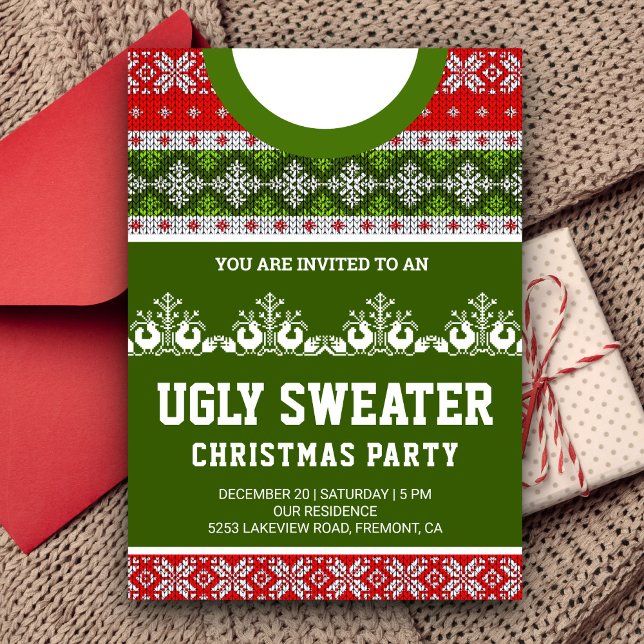 Red Green Funny Tacky Ugly Sweater Weihnachts-Part Einladung (Von Creator hochgeladen)