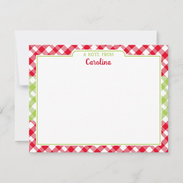 Red Green Gingham Preppy Christmas Stationery Mitteilungskarte (Vorderseite)