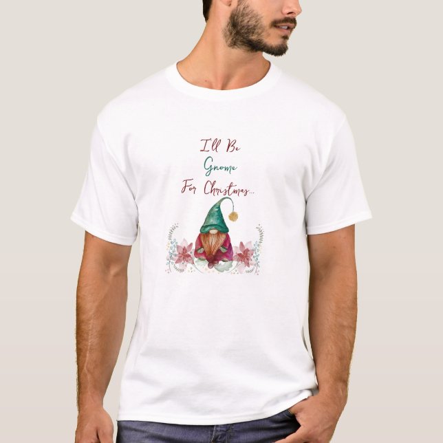 Red Green Gnome Holly Berry Poinsettia Aquarell T-Shirt (Vorderseite)