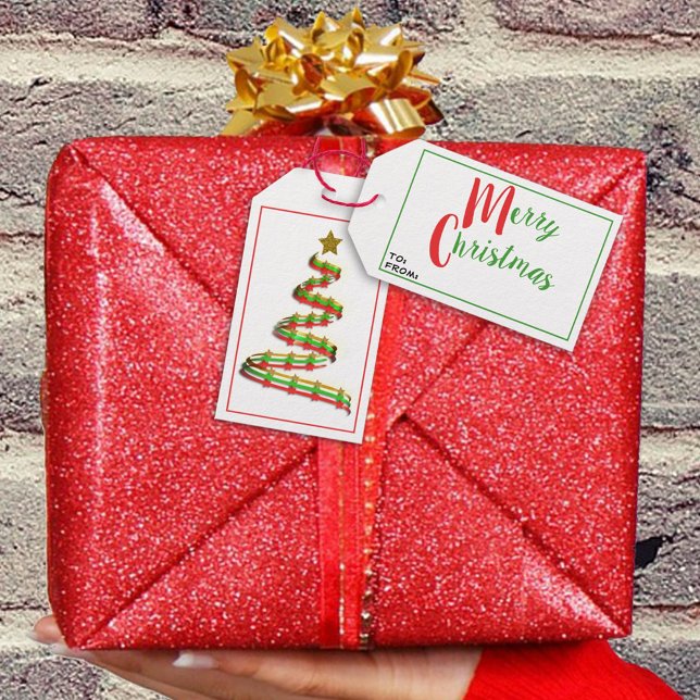 Red Green Gold Abstrakt Art Ribbon Weihnachtsbaum Geschenkanhänger (Von Creator hochgeladen)