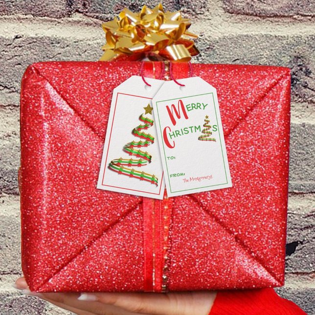 Red Green Gold Abstrakt Ribbon Weihnachtsbaum Geschenkanhänger (Von Creator hochgeladen)