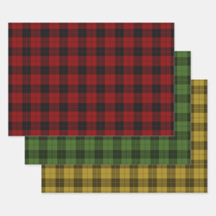 Red Green Gold Buffalo Karierter Karo Tartan Patte Geschenkpapier Set