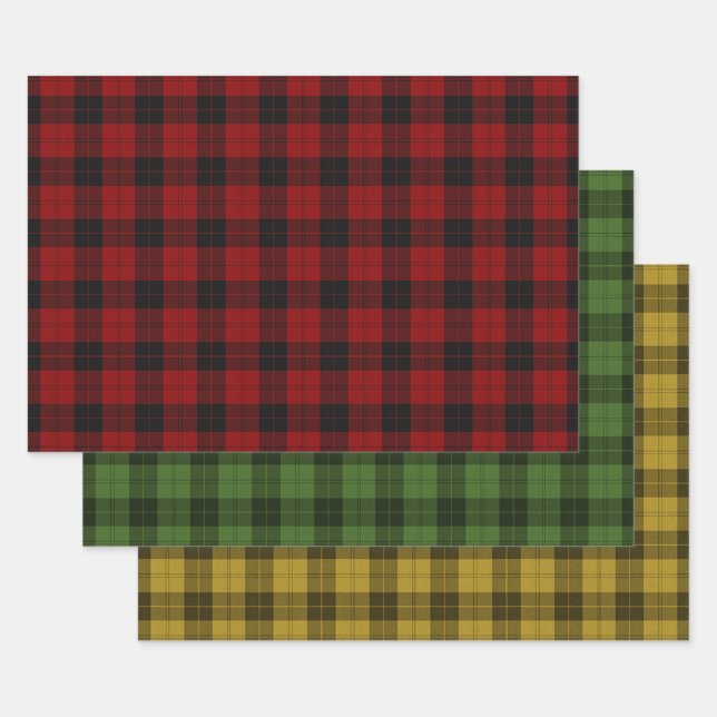 Red Green Gold Buffalo Karierter Karo Tartan Patte Geschenkpapier Set (Set)