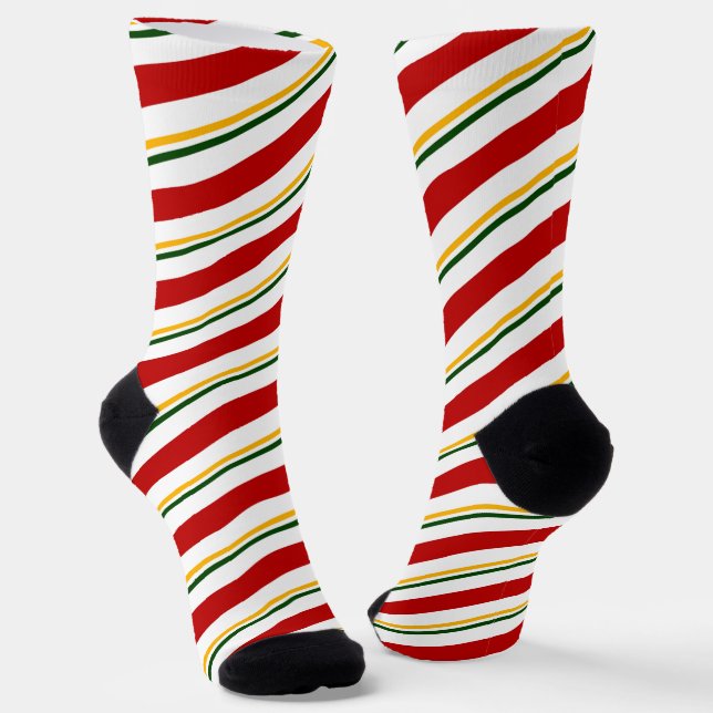 Red Green & Gold Candy Cane Stripes Weihnachten Socken (Gewinkelt)