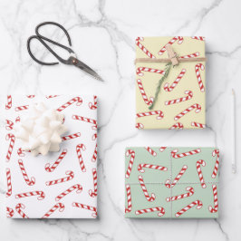 Red, Green, Gold Candy Cane Weihnachtsmuster Geschenkpapier Set
