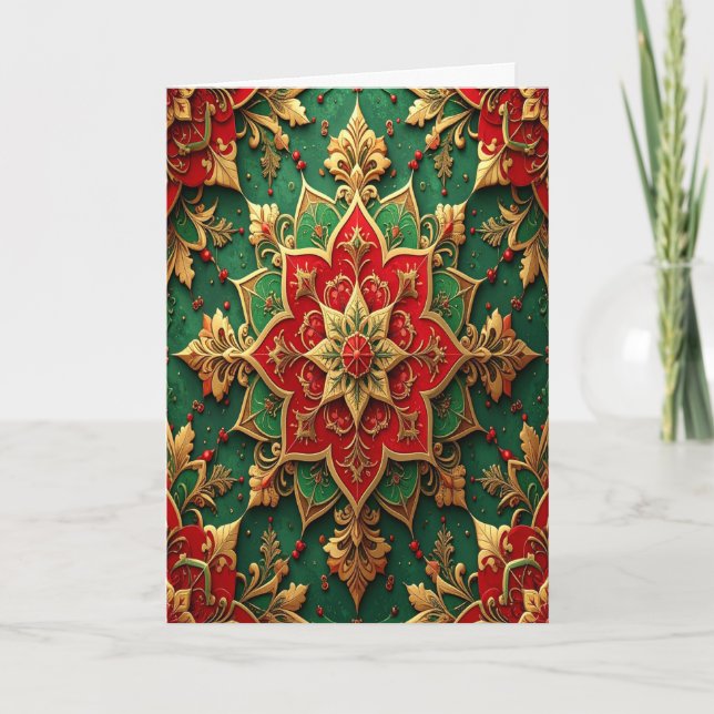 Red Green Gold Decorative Holiday Card Karte (Vorderseite)