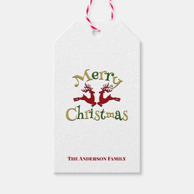 Red Green Gold Frohe Weihnachtsmann Rentier Geschenkanhänger (Vorderseite)