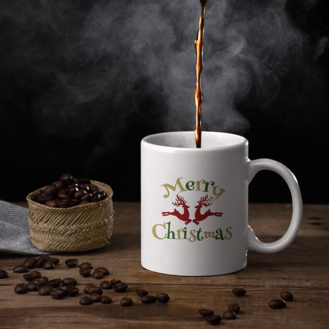 Red Green Gold Frohe Weihnachtsmann Rentier Kaffeetasse (Von Creator hochgeladen)