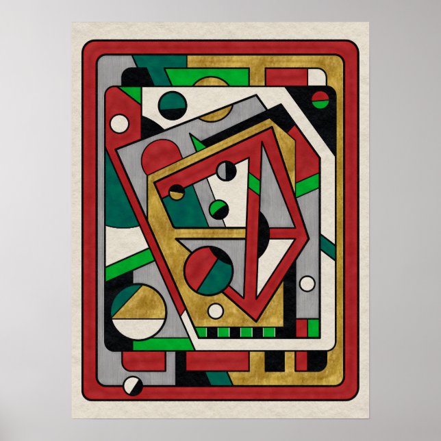 Red Green & Gold Geometric Abstrakt Poster (Vorne)