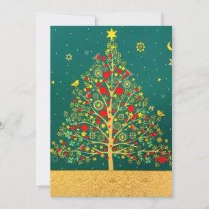 Red Green Gold Glitzer Chrismas Winter Bird Tree Ankündigung