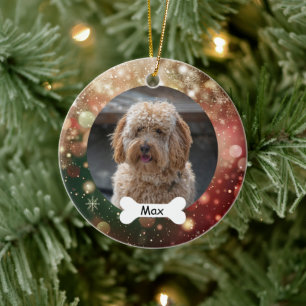Red Green Gold Glitzer Custom Pet Puppy Dodge Foto Keramik Ornament