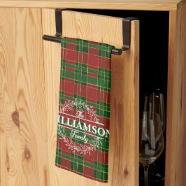 Red Green Gold Kariert Tartan Christmas Monogram Geschirrtuch