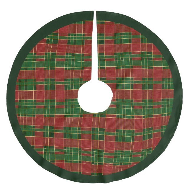 Red Green Gold Karierte Patchage Polyester Weihnachtsbaumdecke (Vorderseite)