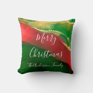 Red Green Gold Monogram Frohe Weihnachten Kissen