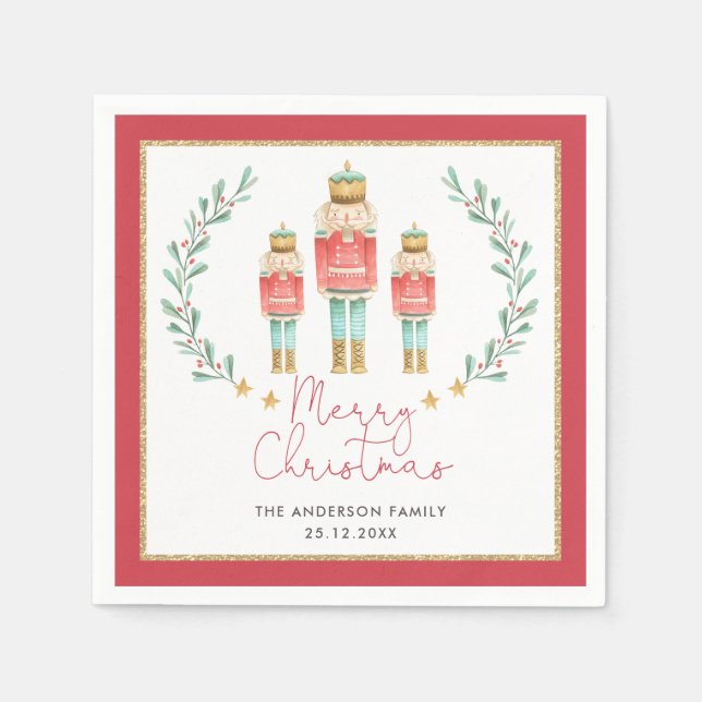 Red Green Gold Nutcracker Weihnachtsfeier Serviette (Vorderseite)