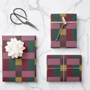 Red Green Gold Pink Brown Color Block Geschenkpapier Set