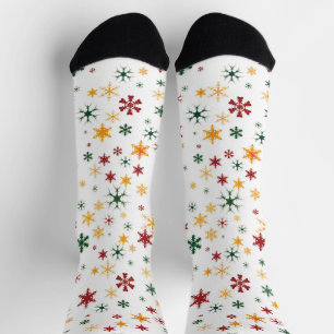 Red Green Gold Retro Snowflake Weihnachtsmuster Socken