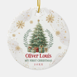 Red Green Gold Snowflake Baby 1. Weihnachten Keramik Ornament