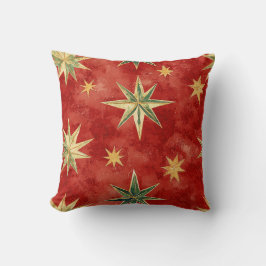Red Green Gold Stars Christmas Kissen
