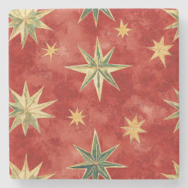 Red Green Gold Stars Christmas Steinuntersetzer