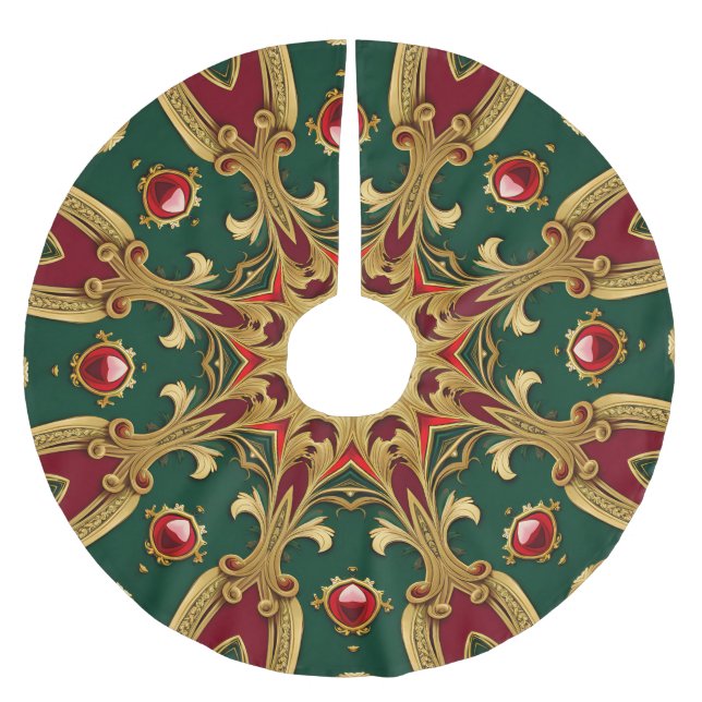 Red Green Gold Weihnachtsbaumrock Polyester Weihnachtsbaumdecke (Vorderseite)