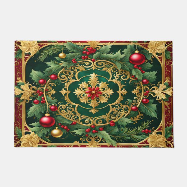 Red Green Gold Weihnachtsfeiertag Doormat Fußmatte (Vorderseite)