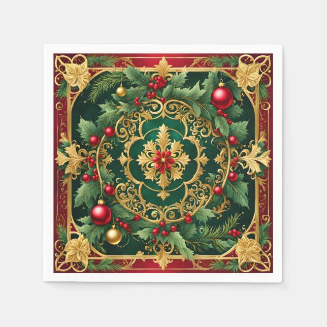 Red Green Gold Weihnachtsfeiertag Napoleon Serviette (Vorderseite)