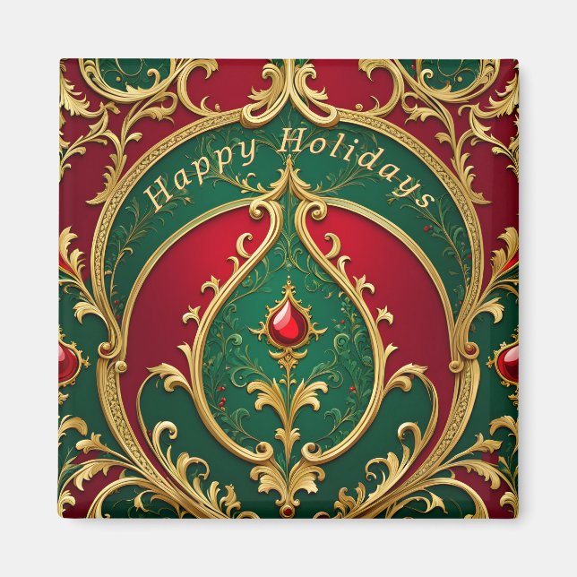 Red Green Gold Weihnachtsmagnet Magnet (Vorne)