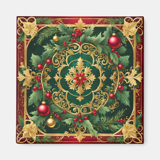 Red Green Gold Weihnachtsmagnet Magnet (Vorne)
