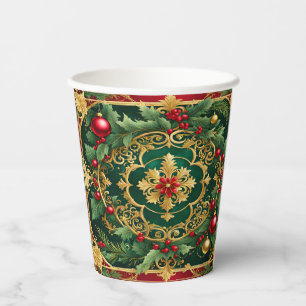 Red Green Gold Weihnachtszeitung Cups Pappbecher