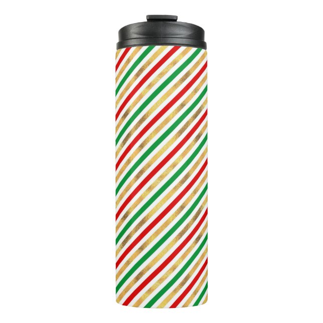 RED GREEN GOLD WHITE DIAGONAL STRIPES THERMOSBECHER (Vorderseite)