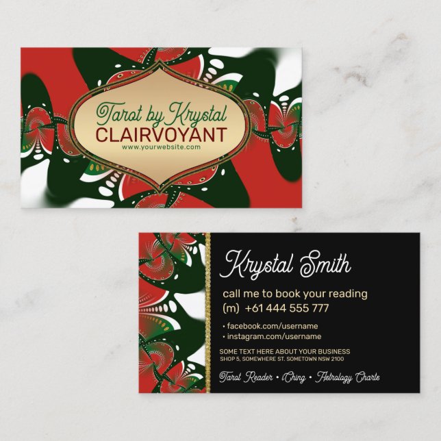 Red Green Golden Goddess Tarot Business Cards Visitenkarte (Vorne/Hinten)