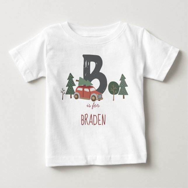 Red Green Grey Child's Initial Alphabet Weihnachte Baby T-shirt (Vorderseite)