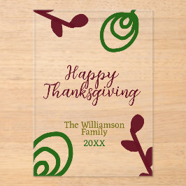 Red green happy Thanksgiving floral leaf fall Acryleinladungen