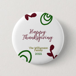 Red green happy Thanksgiving floral leaf fall Button