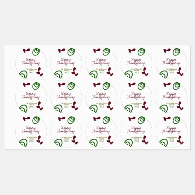Red green happy Thanksgiving floral leaf fall Etiketten (Blatt)