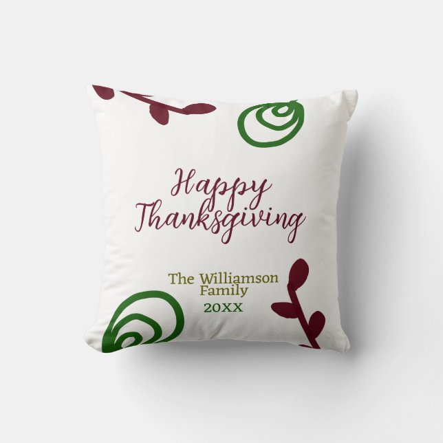 Red green happy Thanksgiving floral leaf fall Kissen (Vorderseite)