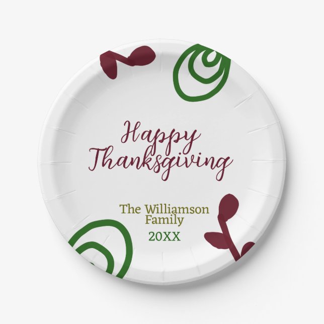 Red green happy Thanksgiving floral leaf fall Pappteller (Vorderseite)