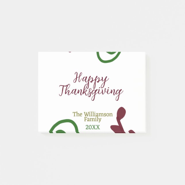 Red green happy Thanksgiving floral leaf fall Post-it Klebezettel (Vorderseite)