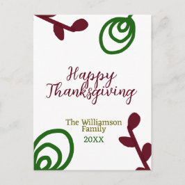Red green happy Thanksgiving floral leaf fall Postkarte