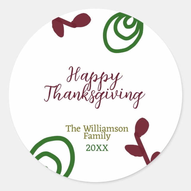Red green happy Thanksgiving floral leaf fall Runder Aufkleber (Vorderseite)