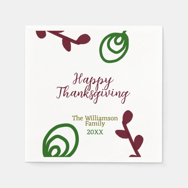 Red green happy Thanksgiving floral leaf fall Serviette (Vorderseite)