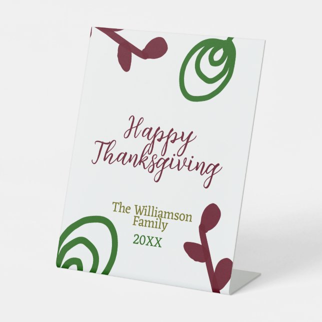 Red green happy Thanksgiving floral leaf fall Sockelschild (Vorderseite)