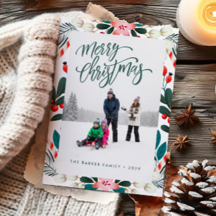 Red Green Holiday Florals Foto Weihnachtskarte Feiertagskarte