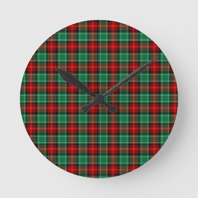 Red Green Holiday Kariert Runde Wanduhr (Vorderseite)