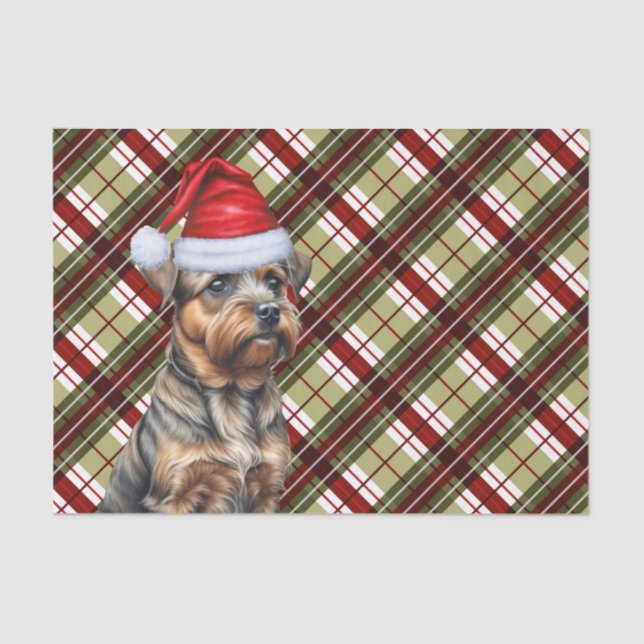 Red Green Holiday Kariert Weihnachtsborder Terrier Seidenpapier (Vorderseite)