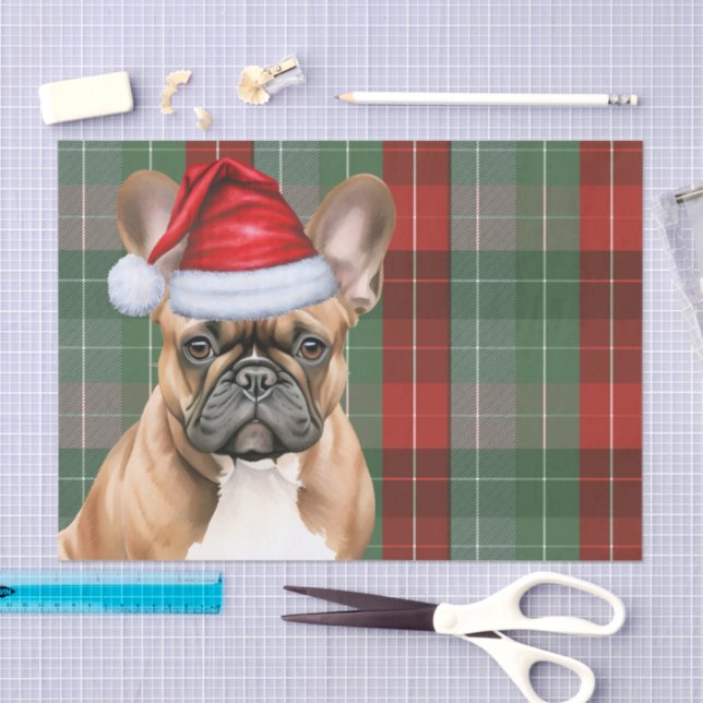 Red Green Holiday Plaid Christmas French Bulldog Seidenpapier (Handwerk)