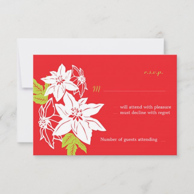 Red & Green Holiday Poinsettias Wedding Einladung (Vorderseite)