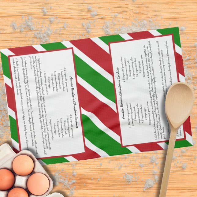 Red Green Holiday Stripe Custom Family Rezept Geschirrtuch (Von Creator hochgeladen)