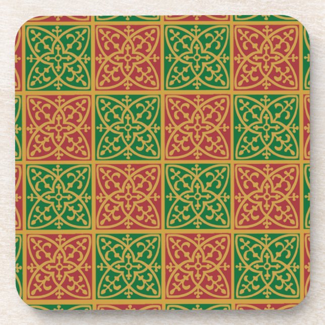 Red Green Holiday Tile Art Untersetzer (Vorderseite)